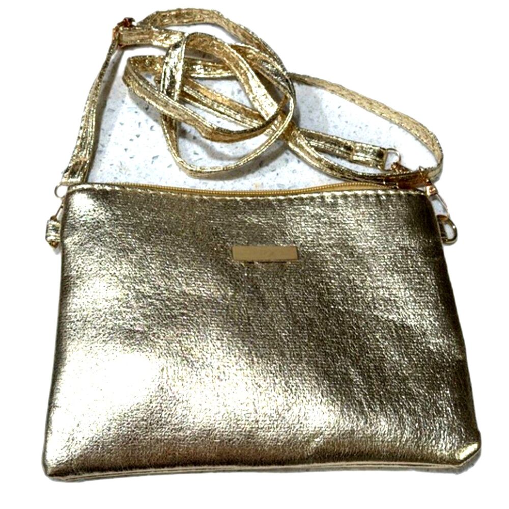 NWT  Gold Cross body Small Pouch Clutch 8.5 x 6"